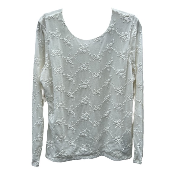 Liz Claiborne Tops - Liz Claiborne  XL White Lace Embroidery Semi Sheer Long Sleeve Coquette Top‎ NWT
